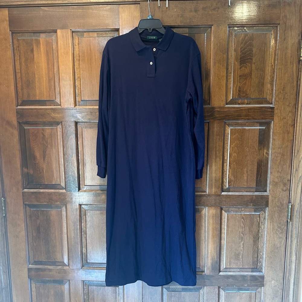 J. Crew Navy Collared Long Sleeve Polo Shirt Dress Size XL 100% Cotton